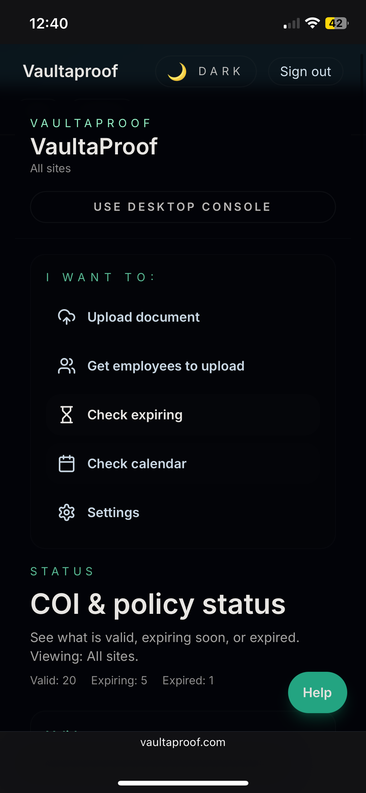 Vaultaproof mobile interface